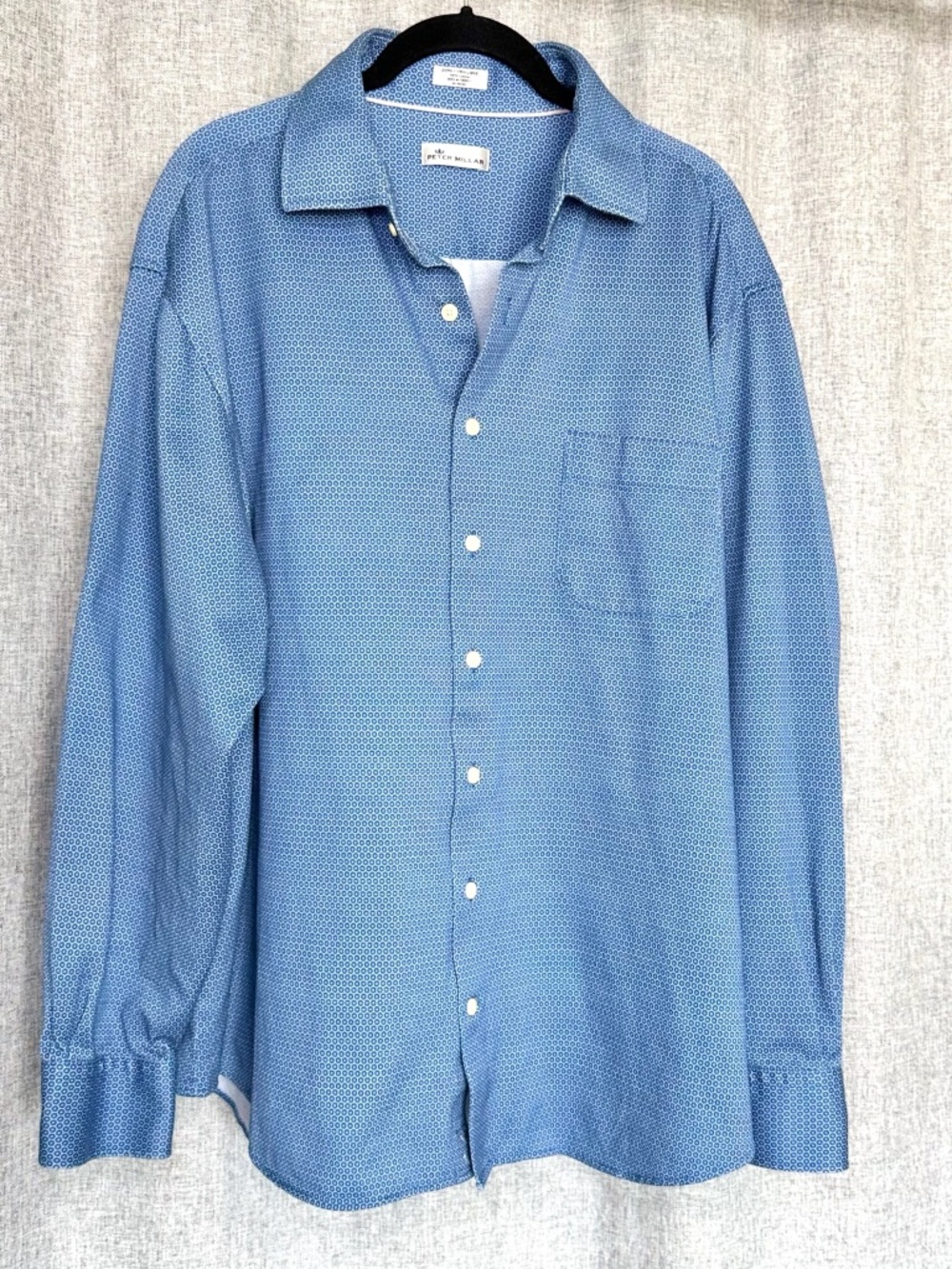 Peter Millar Shirt Men's XXL Blue 100% Cotton Long Sleeve Button Down Classic